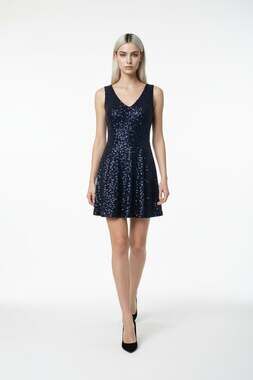 Forever 21 Exclusive Navy Blue Sequin V-Neck Mini Cocktail Dress